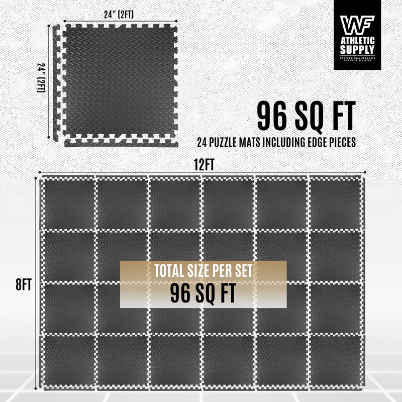 WF Athletic Supply Extra Thick Interlocking Exercise Foam Mats, 3/4